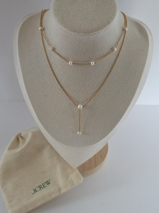 J. Crew Jewelry - J.CREW Double Chain Gold And Pearl Necklace